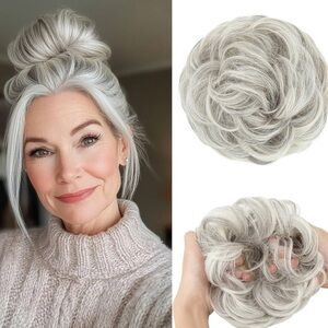 Silver Gray Messy Gray Hair Bun Scrunchie Extension